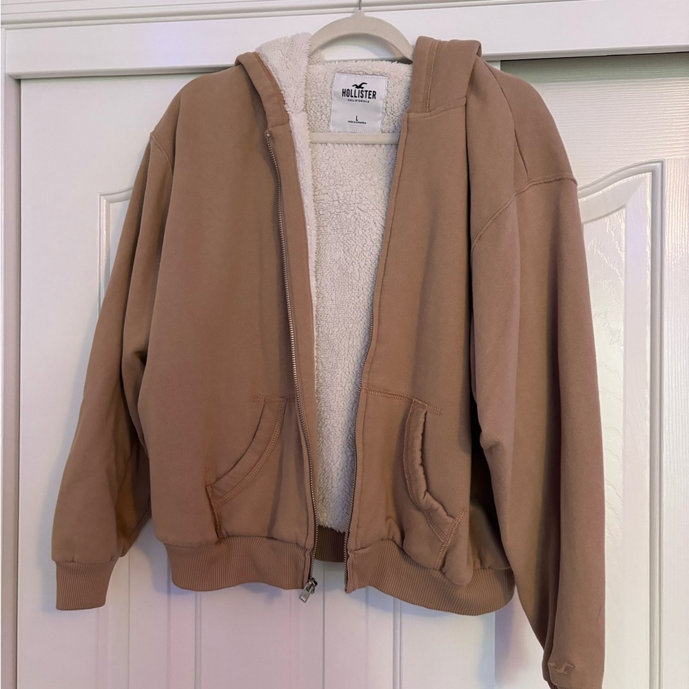 Brown Hollister Fuzzy Zip Up Jacket, Hoodie